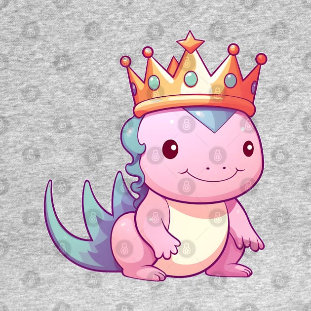 Regal Cartoon Axolotl Wearing a Gleaming Crown by AIHRGDesign